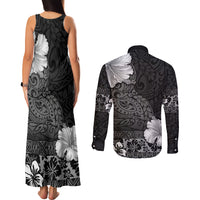 Hawaii Hibiscus With Black Polynesian Pattern Couples Matching Tank Maxi Dress and Long Sleeve Button Shirt LT05 - Polynesian Pride