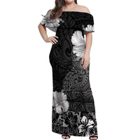 Hawaii Hibiscus With Black Polynesian Pattern Off Shoulder Maxi Dress LT05 Women Black - Polynesian Pride