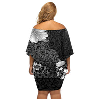 Hawaii Hibiscus With Black Polynesian Pattern Off Shoulder Short Dress LT05 - Polynesian Pride