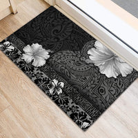 Hawaii Hibiscus With Black Polynesian Pattern Rubber Doormat LT05 - Polynesian Pride