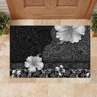 Hawaii Hibiscus With Black Polynesian Pattern Rubber Doormat LT05 - Polynesian Pride