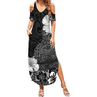 Hawaii Hibiscus With Black Polynesian Pattern Summer Maxi Dress LT05 Women Black - Polynesian Pride