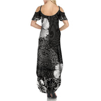 Hawaii Hibiscus With Black Polynesian Pattern Summer Maxi Dress LT05 - Polynesian Pride