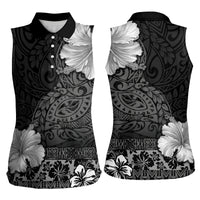 Hawaii Hibiscus With Black Polynesian Pattern Women Sleeveless Polo Shirt