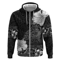 Hawaii Hibiscus With Black Polynesian Pattern Zip Hoodie