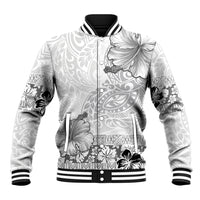 Hawaii Hibiscus With White Polynesian Pattern Baseball Jacket LT05 Unisex White - Polynesian Pride