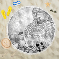 Hawaii Hibiscus With White Polynesian Pattern Beach Blanket LT05 One Size 150cm White - Polynesian Pride