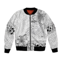 Hawaii Hibiscus With White Polynesian Pattern Bomber Jacket LT05 Unisex White - Polynesian Pride