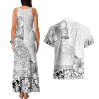 Hawaii Hibiscus With White Polynesian Pattern Couples Matching Tank Maxi Dress and Hawaiian Shirt LT05 - Polynesian Pride