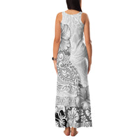 Hawaii Hibiscus With White Polynesian Pattern Family Matching Tank Maxi Dress and Hawaiian Shirt