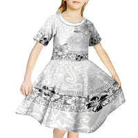 Hawaii Hibiscus With White Polynesian Pattern Kid Short Sleeve Dress LT05 - Polynesian Pride