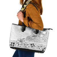 Hawaii Hibiscus With White Polynesian Pattern Leather Tote Bag LT05 White - Polynesian Pride