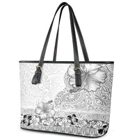 Hawaii Hibiscus With White Polynesian Pattern Leather Tote Bag LT05 - Polynesian Pride