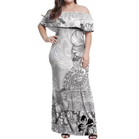 Hawaii Hibiscus With White Polynesian Pattern Off Shoulder Maxi Dress LT05 Women White - Polynesian Pride