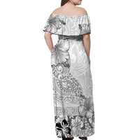 Hawaii Hibiscus With White Polynesian Pattern Off Shoulder Maxi Dress LT05 - Polynesian Pride