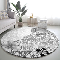 Hawaii Hibiscus With White Polynesian Pattern Round Carpet