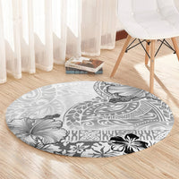 Hawaii Hibiscus With White Polynesian Pattern Round Carpet