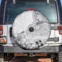 Hawaii Hibiscus With White Polynesian Pattern Spare Tire Cover LT05 White - Polynesian Pride