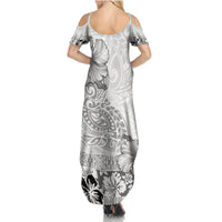 Hawaii Hibiscus With White Polynesian Pattern Summer Maxi Dress LT05 - Polynesian Pride