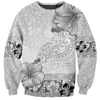 Hawaii Hibiscus With White Polynesian Pattern Sweatshirt LT05 Unisex White - Polynesian Pride