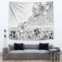 Hawaii Hibiscus With White Polynesian Pattern Tapestry LT05 White - Polynesian Pride