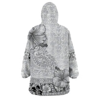 Hawaii Hibiscus With White Polynesian Pattern Wearable Blanket Hoodie LT05 - Polynesian Pride