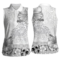Hawaii Hibiscus With White Polynesian Pattern Women Sleeveless Polo Shirt