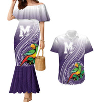 Personalized Manua High School Couples Matching Mermaid Dress and Hawaiian Shirt Polynesian Tribal Pattern LT05 Purple - Polynesian Pride