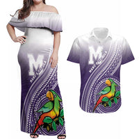 Personalized Manua High School Couples Matching Off Shoulder Maxi Dress and Hawaiian Shirt Polynesian Tribal Pattern LT05 Purple - Polynesian Pride