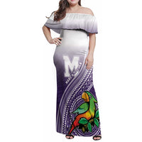 Personalized Manua High School Family Matching Off Shoulder Maxi Dress and Hawaiian Shirt Polynesian Tribal Pattern LT05 Mom's Dress Purple - Polynesian Pride