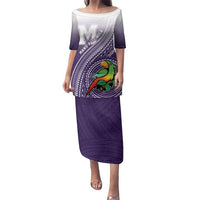 Personalized Manua High School Family Matching Puletasi and Hawaiian Shirt Polynesian Tribal Pattern LT05 Mom's Dress Purple - Polynesian Pride