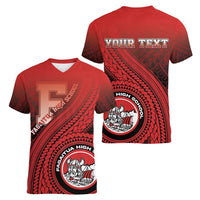 Personalized Fagaitua High School Women V-Neck T-Shirt Polynesian Tribal Pattern