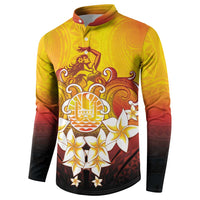 Tahiti Heiva Festival Button Sweatshirt Tahitian Vahine Plumeria Flowers