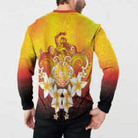 Tahiti Heiva Festival Button Sweatshirt Tahitian Vahine Plumeria Flowers