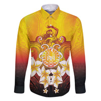 Tahiti Heiva Festival Family Matching Off The Shoulder Long Sleeve Dress and Hawaiian Shirt Tahitian Vahine Plumeria Flowers