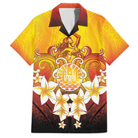 Tahiti Heiva Festival Family Matching Short Sleeve Bodycon Dress and Hawaiian Shirt Tahitian Vahine Plumeria Flowers