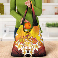 Tahiti Heiva Festival Grocery Bag Tahitian Vahine Plumeria Flowers