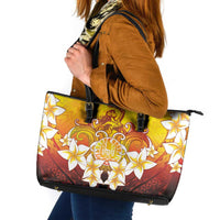 Tahiti Heiva Festival Leather Tote Bag Tahitian Vahine Plumeria Flowers