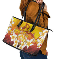 Tahiti Heiva Festival Leather Tote Bag Tahitian Vahine Plumeria Flowers