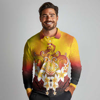 Tahiti Heiva Festival Long Sleeve Polo Shirt Tahitian Vahine Plumeria Flowers