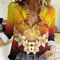 Tahiti Heiva Festival Women Casual Shirt Tahitian Vahine Plumeria Flowers