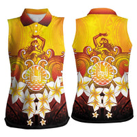 Tahiti Heiva Festival Women Sleeveless Polo Shirt Tahitian Vahine Plumeria Flowers