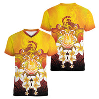 Tahiti Heiva Festival Women V-Neck T-Shirt Tahitian Vahine Plumeria Flowers