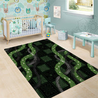 Hawaiian Quilt Area Rug Pele Hair Hinahina Lei Black Version