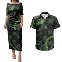 Hawaiian Quilt Couples Matching Puletasi and Hawaiian Shirt Pele Hair Hinahina Lei Black Version LT05 Black - Polynesian Pride