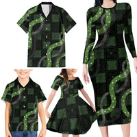 Hawaiian Quilt Family Matching Long Sleeve Bodycon Dress and Hawaiian Shirt Pele Hair Hinahina Lei Black Version LT05 - Polynesian Pride