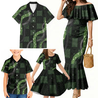 Hawaiian Quilt Family Matching Mermaid Dress and Hawaiian Shirt Pele Hair Hinahina Lei Black Version LT05 - Polynesian Pride