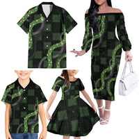 Hawaiian Quilt Family Matching Off The Shoulder Long Sleeve Dress and Hawaiian Shirt Pele Hair Hinahina Lei Black Version LT05 - Polynesian Pride