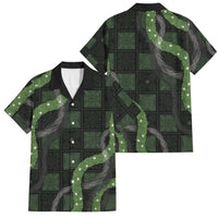 Hawaiian Quilt Family Matching Off The Shoulder Long Sleeve Dress and Hawaiian Shirt Pele Hair Hinahina Lei Black Version LT05 Dad's Shirt - Short Sleeve Black - Polynesian Pride