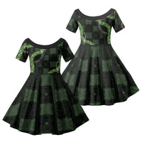 Hawaiian Quilt Family Matching Off The Shoulder Long Sleeve Dress and Hawaiian Shirt Pele Hair Hinahina Lei Black Version LT05 Daughter's Dress Black - Polynesian Pride